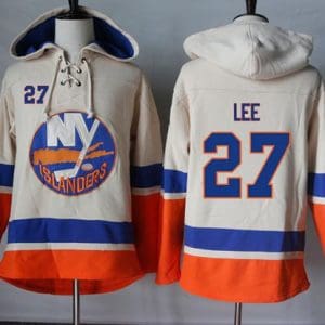 Islanders #27 Anders Lee Cream Sawyer Hooded Sweatshirt Stitched Jersey