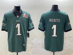Philadelphia Eagles #1 Jalen Hurts Green 2025 Super Bowl LIX Patch Vapor Untouchable Limited Stitched Jersey