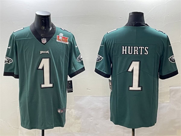 Philadelphia Eagles #1 Jalen Hurts Green 2025 Super Bowl LIX Patch Vapor Untouchable Limited Stitched Jersey