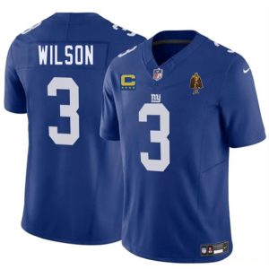 New York Giants #3 Russell Wilson Blue 2025 F.U.S.E. With 4-star C Patch And Walter Payton Patch Vapor Untouchable Limited Stitched Jersey