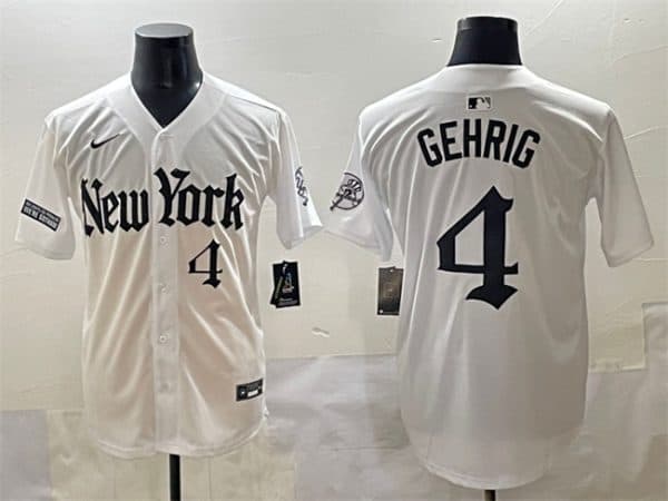 New York Yankees #4 Lou Gehrig White 'Gothic Legacy Edition' Vapor Premier Limited Stitched Jersey