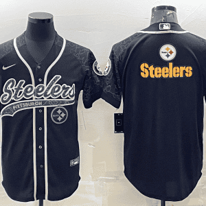 Pittsburgh Steelers Black Reflective Team Big Logo With Patch Cool Base Stitched Baseball Jersey