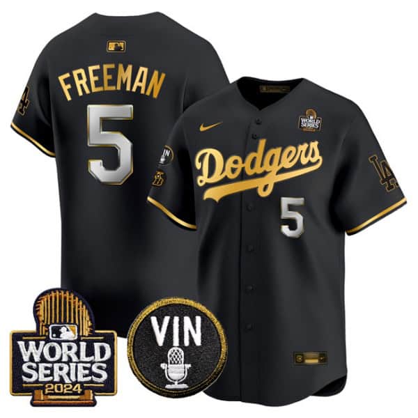 Los Angeles Dodgers #5 Freddie Freeman Black Gold 2024 World Series With Vin Kobe Patch Limited Stitched Jersey