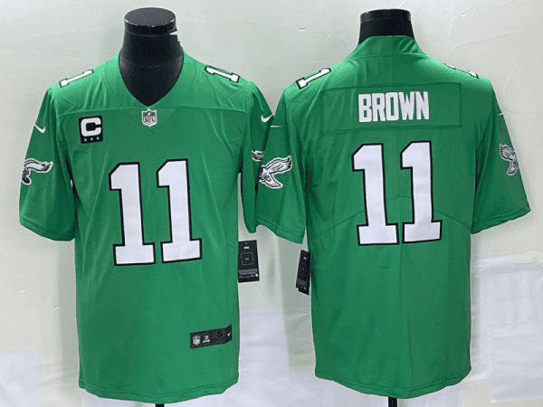 Philadelphia Eagles #11 A. J. Brown Green With C Patch Stitched Jersey