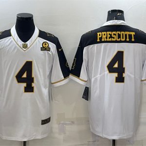 Dallas Cowboys #4 Dak Prescott White Gold With 1960 Patch Thanksgiving Vapor Untouchable Limited Stitched Football Jersey