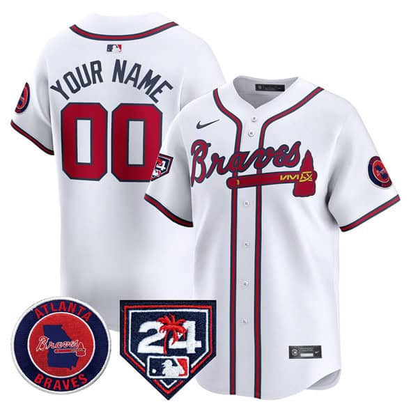 Atlanta Braves Customized White 2024 Spring Training Patch Limited Stitched Jersey