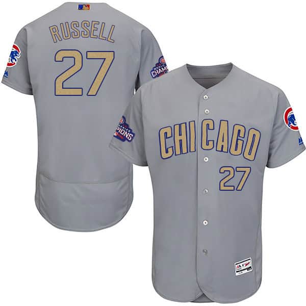 Chicago Cubs #27 Addison Russell World Series Champions Gold Program Flexbase Stitched Jersey