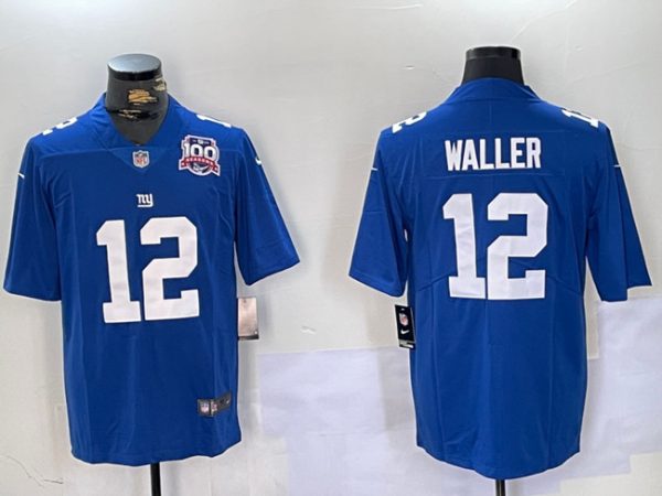 New York Giants #12 Darren Waller Blue With 100TH Season Patch Vapor Untouchable Limited Stitched Jersey