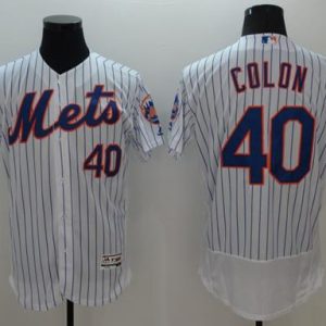 Mets #40 Bartolo Colon White(Blue Strip) Flexbase Authentic Collection Stitched Jersey