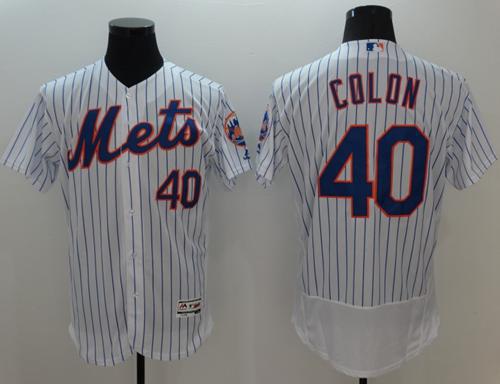 Mets #40 Bartolo Colon White(Blue Strip) Flexbase Authentic Collection Stitched Jersey
