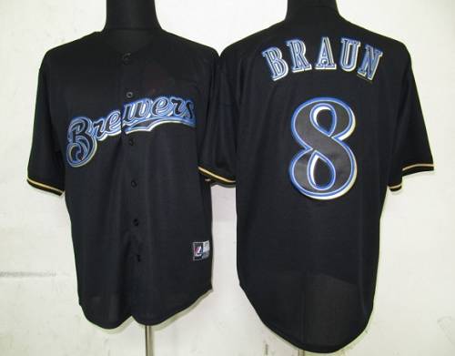 Brewers #8 Ryan Braun Black Fashion Stitched Jersey