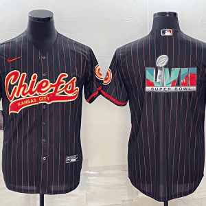 Kansas City Chiefs Black With Super Bowl LVII Big Logo Cool Base Stitched Baseball Jersey