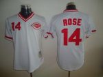 Mitchell And Ness Reds #14 Pete Rose Stitched White Throwback Jersey