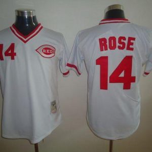 Mitchell And Ness Reds #14 Pete Rose Stitched White Throwback Jersey