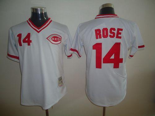 Mitchell And Ness Reds #14 Pete Rose Stitched White Throwback Jersey