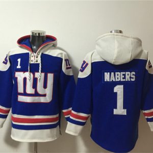 New York Giants #1 Malik Nabers Blue Ageless Must-Have Lace-Up Pullover Hoodie