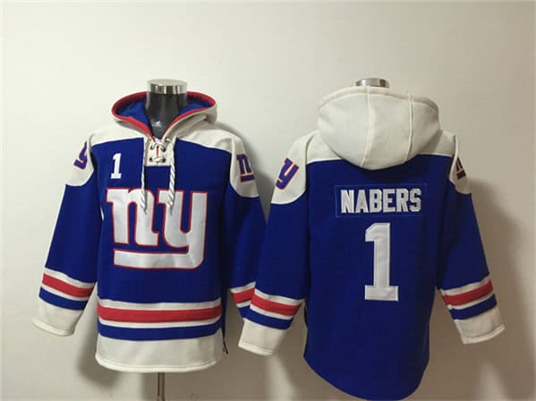 New York Giants #1 Malik Nabers Blue Ageless Must-Have Lace-Up Pullover Hoodie