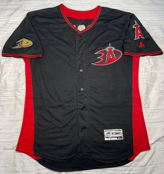 Los Angeles Angels X Anaheim Ducks #27 Mike Trout Black Flex Base Stitched Jersey