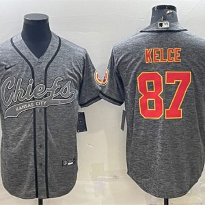 Kansas City Chiefs #87 Travis Kelce Gray With Patch Cool Base Stitched Baseball Jersey