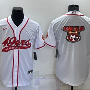 San Francisco 49ers White Team Big Logo With Patch Cool Base Stitched Baseball Jersey