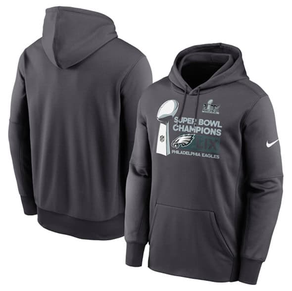 Philadelphia Eagles Anthracite Super Bowl LIX Champions Locker Room Trophy Collection Fleece Pullover Hoodie