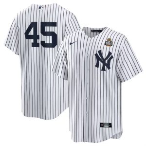 New York Yankees #45 Gerrit Cole White 2024 World Series Cool Base Stitched Jersey