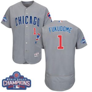 Cubs #1 Kosuke Fukudome Grey Flexbase Authentic Collection Road 2016 World Series Champions Stitched Jersey