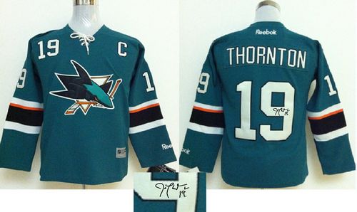 Sharks #19 Joe Thornton Teal Autographed Stitched Jersey