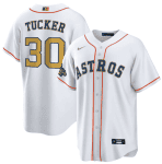 Houston Astros #30 Kyle Tucker White 2023 Gold Collection With World Serise Champions Patch Cool Base Stitched Jersey