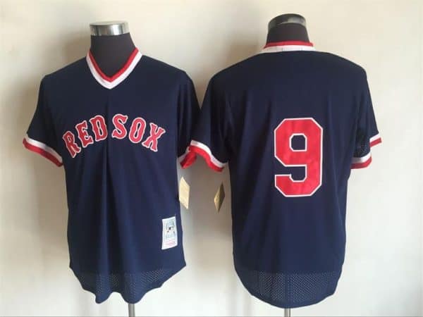 Boston Red Sox #9 Ted Williams Mitchell And Ness Dark Blue 1990 Throwback Stitched Jersey