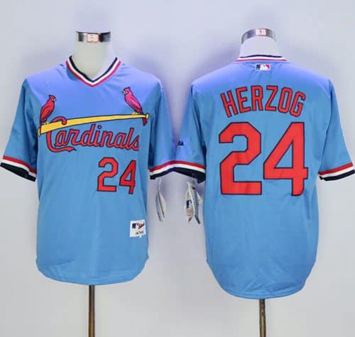 Cardinals #24 Whitey Herzog Blue 1982 Turn Back The Clock Stitched Jersey