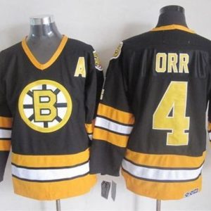 Bruins #4 Bobby Orr Black Yellow CCM Throwback Stitched Jersey