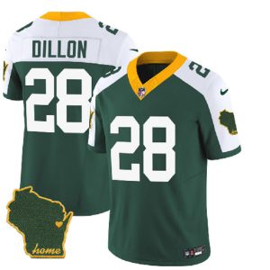 Green Bay Packers #28 A.J. Dillon Green White 2023 F.U.S.E. Home Patch Vapor Untouchable Limited Stitched Jersey