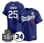 Los Angeles Dodgers #25 Tommy Edman Royal 2024 World Series With No. 34 Patch Limited Stitched Jersey