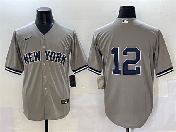 New York Yankees #12 Trent Grisham Grey Cool Base Stitched Jersey