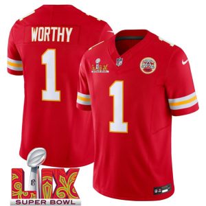 Kansas City Chiefs #1 Xavier Worthy Red 2025 F.U.S.E. Super Bowl LIX Patch Vapor Untouchable Limited Stitched Jersey