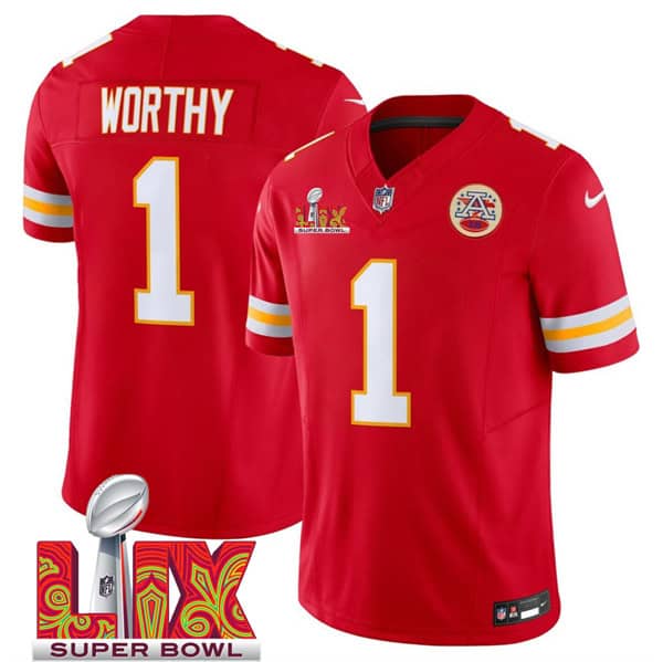 Kansas City Chiefs #1 Xavier Worthy Red 2025 F.U.S.E. Super Bowl LIX Patch Vapor Untouchable Limited Stitched Jersey