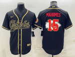 Kansas City Chiefs #15 Patrick Mahomes Black Gold Team Big Logo With Patch Cool Base Stitched Baseball Jersey