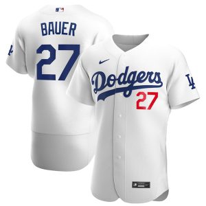 Los Angeles Dodgers #27 Trevor Bauer White Flex Base Sttiched Jersey