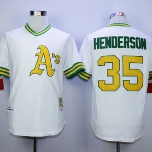 Mitchell And Ness Athletics #35 Rickey Henderson White Cool Base Stitched Jersey