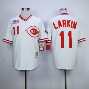 Mitchell And Ness 1990 Reds #11 Barry Larkin White Throwback Stitched Jersey