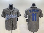 Los Angeles Dodgers #11 Roki Sasaki Gray With Patch Cool Base Stitched Jersey
