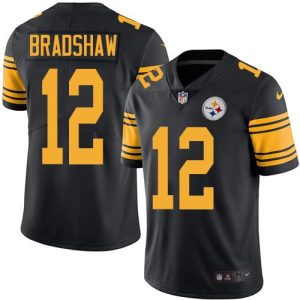 Steelers #12 Terry Bradshaw Black Stitched Limited Rush Nike Jersey