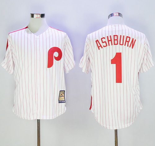 Mitchell And Ness Phillies #1 Richie Ashburn White Strip Throwback Stitched Jersey
