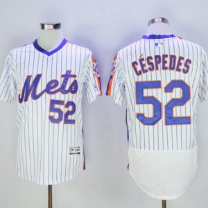 Mets #52 Yoenis Cespedes White(Blue Strip) Flexbase Authentic Collection Alternate Stitched Jersey
