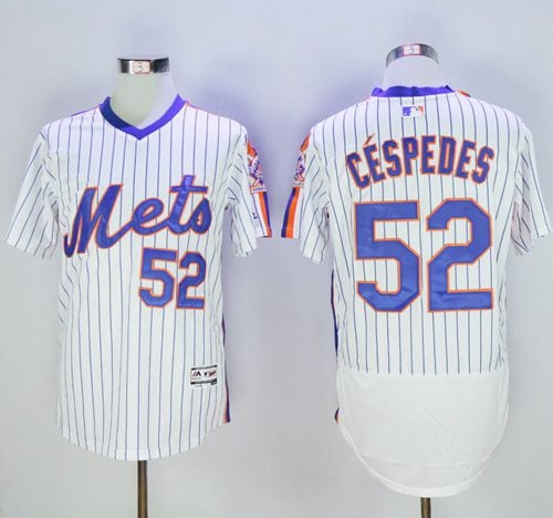 Mets #52 Yoenis Cespedes White(Blue Strip) Flexbase Authentic Collection Alternate Stitched Jersey