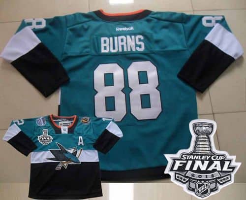 Sharks #88 Brent Burns Teal Black 2015 Stadium Series 2016 Stanley Cup Final Patch Stitched Jersey