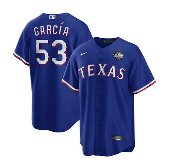 Texas Rangers #53 Adolis Garc¨ªa Royal 2023 World Series Stitched Jersey