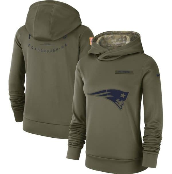 New England Patriots Olive Salute To Service Team Logo Performance Pullover NFL Hoodie