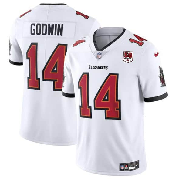Tampa Bay Buccaneers #14 Chris Godwin White 2025 50th Season patch Vapor Untouchable Limited Football Stitched Jersey